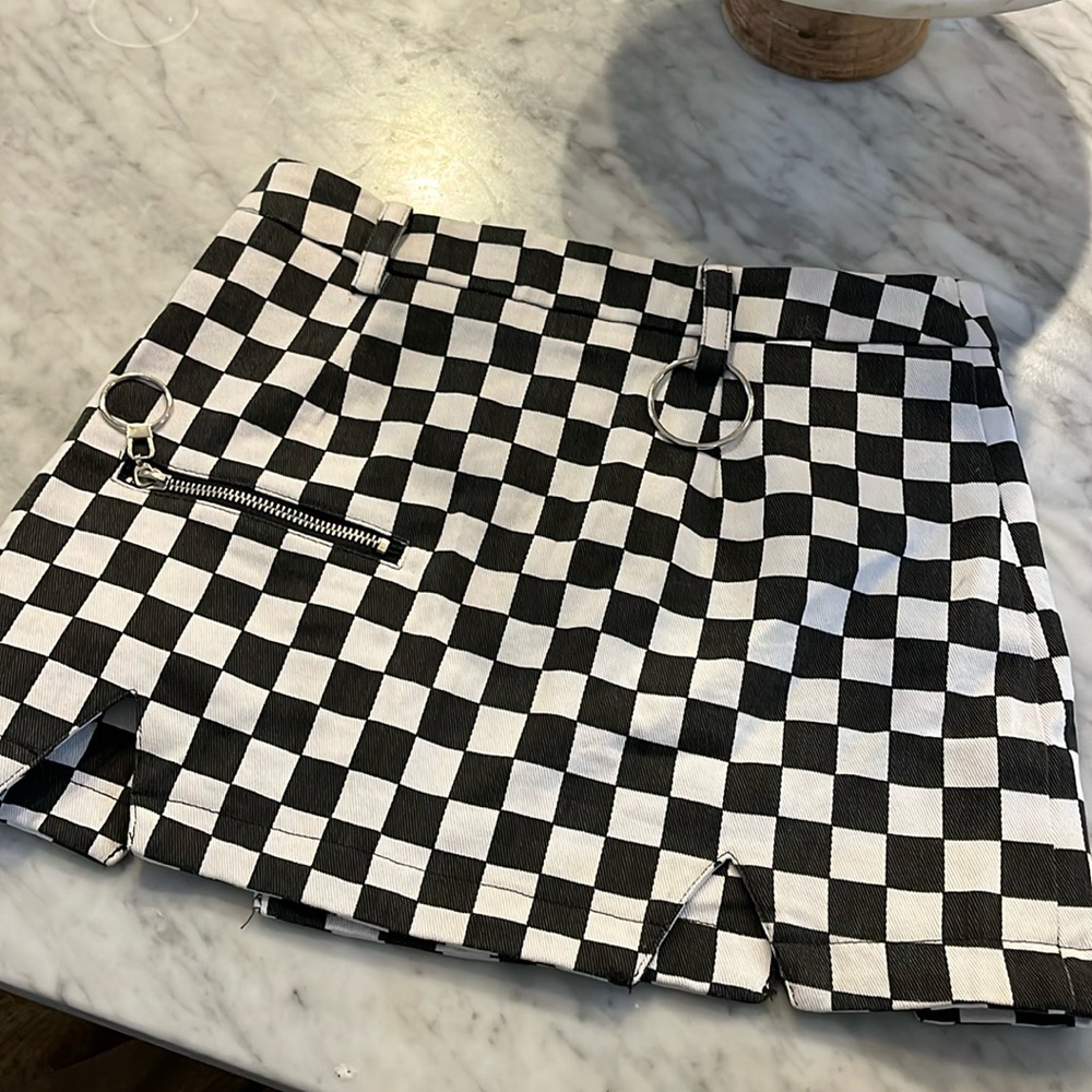 Carmar Black and White Checkered Mini Skirt